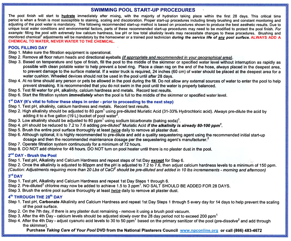 Swimming Pool Start Up Procedures